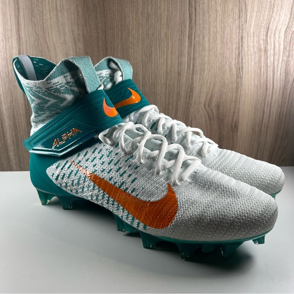 Nike Alpha Menace Elite 2 Football Cleats Miami Dolphins BV2077-108 Men's 12.5 - Picture 2 of 13